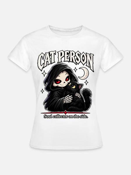 Katzenperson – Sensenmann mit Schwarzer Katze - Frauen T-Shirt - Weiß