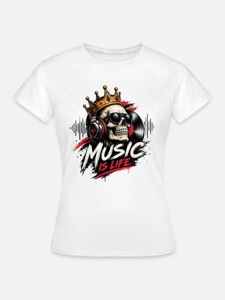 Totenkopfkronen-Musik ist Leben - Frauen T-Shirt - Weiß