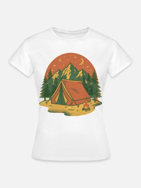 Abendlicht am Bergzelt im Wald - Frauen T-Shirt - Weiß