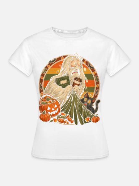 Halloween Campus-Geist mit Kaffee-Stress - Frauen T-Shirt - Weiß