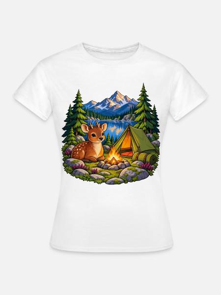 Pudu am Bergsee-Zeltlager - Frauen T-Shirt - Weiß