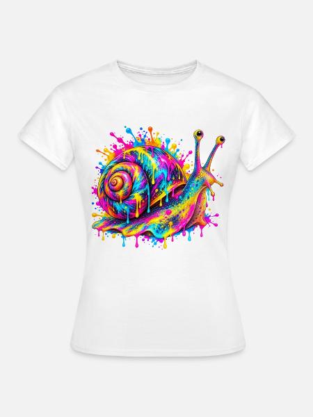 Schnecke – Buntes Neon Graffiti Tiermotiv - Frauen T-Shirt - Weiß
