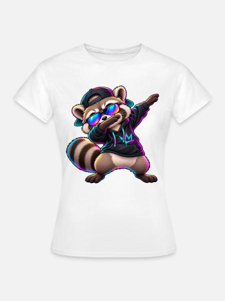 Waschbär mit Sonnenbrille – Cooler Dab Dance - Frauen T-Shirt - Weiß