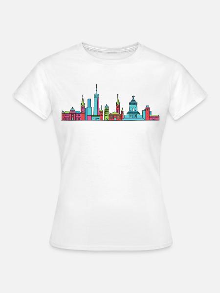 Leipziger Stadtsilhuettendenkmal Moderne Linienkunst - Frauen T-Shirt - Weiß