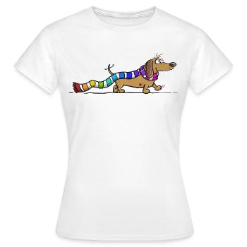 Dackel mit Regenbogen Schal Cartoon Dachshund Hund - Frauen T-Shirt - Weiß - Vorne - AI Model Female 172 dark (172cm)