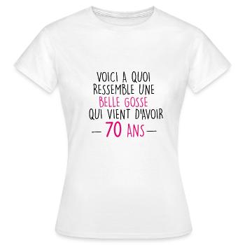 70 ans- femme - T-shirt Femme - blanc - Devant - AI Model Female 172 dark (172cm)