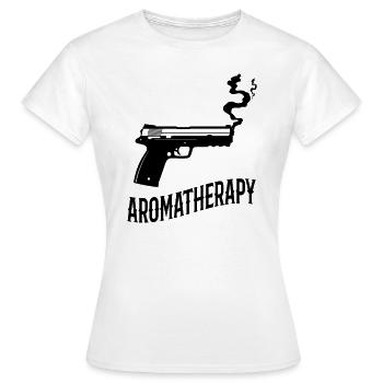 Aromatherapy Gun Owners Humor - Women's T-Shirt - white - Front - AI Model Female 172 dark (172cm)