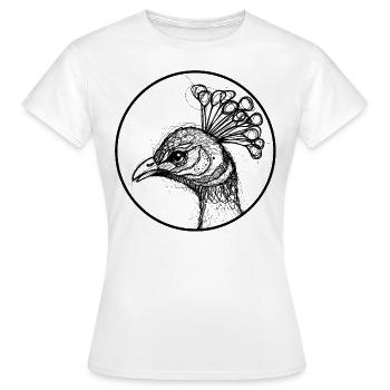 PFAU peacock Sketch outline indie Kunst schwarz - Frauen T-Shirt - Weiß - Vorne - AI Model Female 172 dark (172cm)