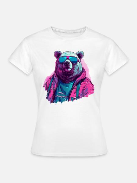 Pinker Bär mit Sonnenbrille - Frauen T-Shirt - Weiß