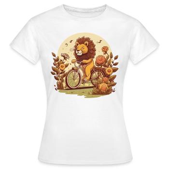 Löwe auf dem Fahrrad - Frauen T-Shirt - Weiß - Vorne - AI Model Female 172 dark (172cm)