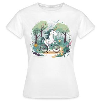 Einhorn auf dem Fahrrad - Frauen T-Shirt - Weiß - Vorne - AI Model Female 172 dark (172cm)