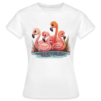 Flamingo-Flock - Frauen T-Shirt - Weiß - Vorne - AI Model Female 172 dark (172cm)