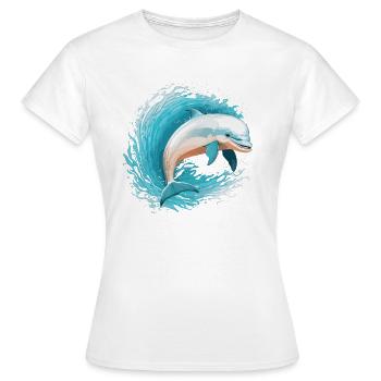 Delfine verspielter Sprung - Frauen T-Shirt - Weiß - Vorne - AI Model Female 172 dark (172cm)