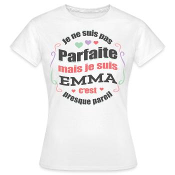 EMMA PARFAITE - PRENOM EMMA - T-shirt Femme - blanc - Devant - AI Model Female 172 dark (172cm)