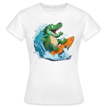 Croco sur la plage - T-shirt Femme - blanc - Devant - AI Model Female 172 dark (172cm)