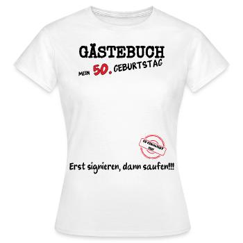 50. Geburtstag Gästebuch Erinnerung - Frauen T-Shirt - Weiß - Vorne - AI Model Female 172 dark (172cm)