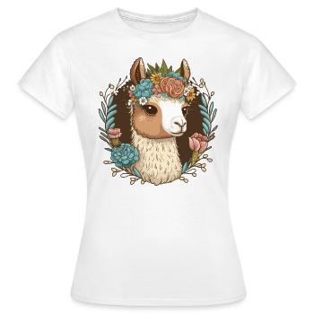 Ein Lamas Florale Eleganz: Süße Illustration mit F - Frauen T-Shirt - Weiß - Vorne - AI Model Female 172 dark (172cm)