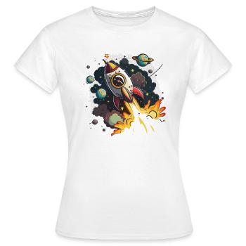 Cosmic Journey: Ein digitales Kunstwerk eines Raketenschiffs - Frauen T-Shirt - Weiß - Vorne - AI Model Female 172 dark (172cm)