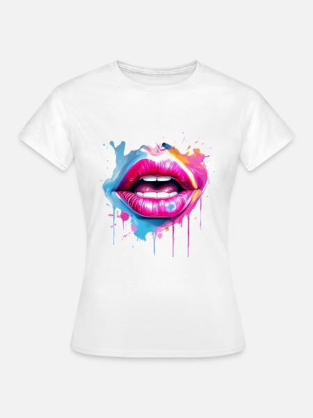Bunte Lippen Kussmund Frauengesicht - Frauen T-Shirt - Weiß