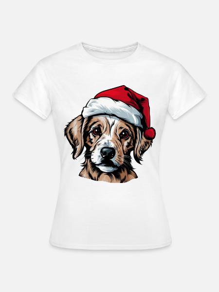 Süßer Hund mit Weihnachtsmütze Kawaii Geschenk - Frauen T-Shirt - Weiß