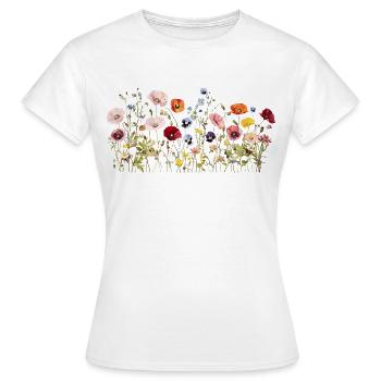 Wilde Blumenwiese – Natürliche Aquarellblüten - Frauen T-Shirt - Weiß - Vorne - AI Model Female 172 dark (172cm)