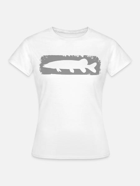 Hecht im Farbstrich - grau - Frauen T-Shirt - Weiß