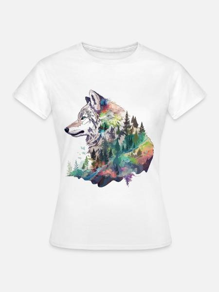 Wolf Wolfskopf Natur Wildnis Wald Bäume Kunst - Frauen T-Shirt - Weiß