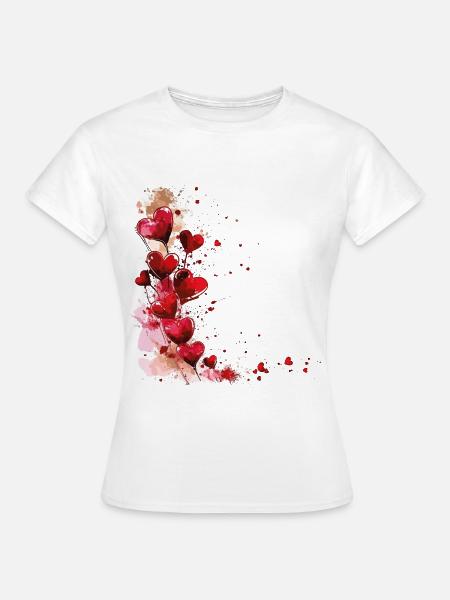 Herzen Herzmotiv Rot Liebe Romantisch Valentinstag - Frauen T-Shirt - Weiß