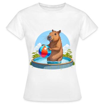 Capybara jouant avec un ballon de plage dans la piscine extérieure - T-shirt Femme - blanc - Devant - AI Model Female 172 dark (172cm)
