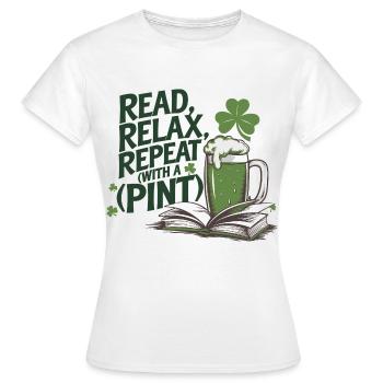 Read, relax, repeat – with a pint! - Women's T-Shirt - white - Front - AI Model Female 172 dark (172cm)
