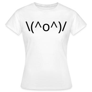 Emote \(^o^)/ de joie, bras levés Kaomoji - T-shirt Femme - blanc - Devant - AI Model Female 172 dark (172cm)