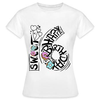 Sweet Sixteen Geburtstag Happy Birthday Donut - Women's T-Shirt - white - Front - AI Model Female 172 dark (172cm)