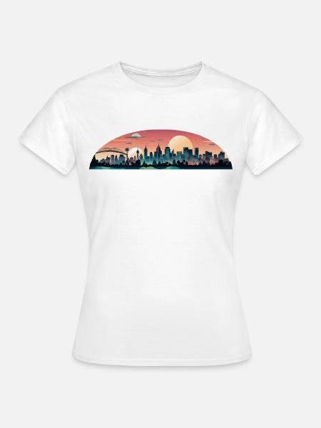 Sonnenuntergangsstadt Panorama - Frauen T-Shirt - Weiß