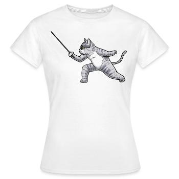 Escrime, Chat, Escrimeur, Épée, Combattant, Escrimeur - T-shirt Femme - blanc - Devant - AI Model Female 172 dark (172cm)