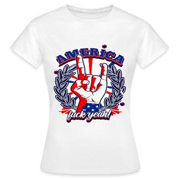 Ein Schönes Amerika, Fuck Yeah! mit US Flaggen - Frauen T-Shirt - Weiß - Vorne - AI Model Female 172 dark (172cm)