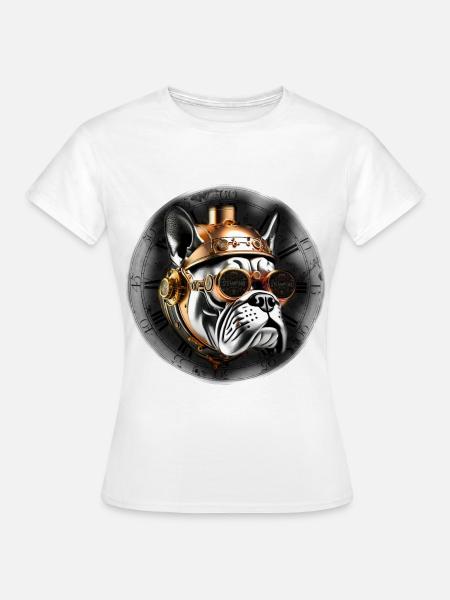 Bulldogge im Steampunk-Retro-Stil - Frauen T-Shirt - Weiß
