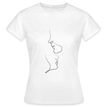 Dessin au trait visages de couples - T-shirt Femme - blanc - Devant - AI Model Female 172 dark (172cm)