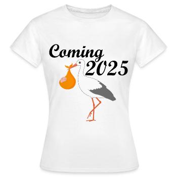 Bébé arrive en 2025, Cigogne amène le bébé, Maman arrive en 2025 - T-shirt Femme - blanc - Devant - AI Model Female 172 dark (172cm)