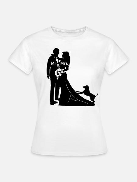 Heiraten Hochzeit Brautpaar mit Hund Hundebesitzer - Frauen T-Shirt - Weiß