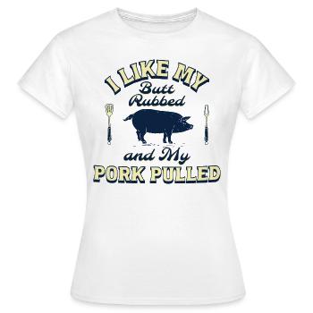 J’AIME MES FESSES FROTTÉES ET MON PORC EFFILOCHÉ - T-shirt Femme - blanc - Devant - AI Model Female 172 dark (172cm)