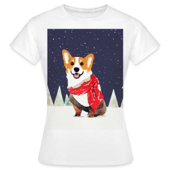 Corgi mit rot-weißem Weihnachtsschal - Frauen T-Shirt - Weiß - Vorne - AI Model Female 172 dark (172cm)