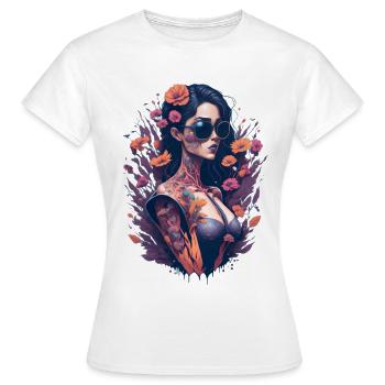Tatouage - Fille, Fleur - T-shirt Femme - blanc - Devant - AI Model Female 172 dark (172cm)