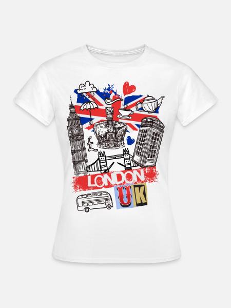 London England UK Stadt Skyline Cartoon Gezeichnet - Frauen T-Shirt - Weiß