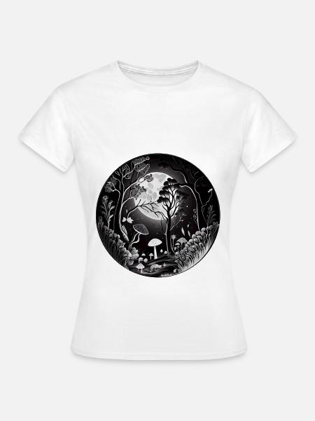 Mystischem Märchenwald mit Blumen und Pilzen - Frauen T-Shirt - Weiß