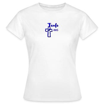 baptême 2025 trempettes de poisson en croix bleu contraste - T-shirt Femme - blanc - Devant - AI Model Female 172 dark (172cm)