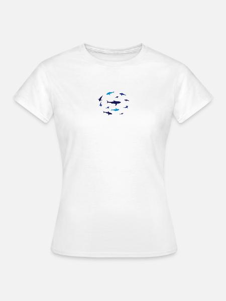 Abstrakte Haifisch-Silhouette in Blau - Frauen T-Shirt - Weiß