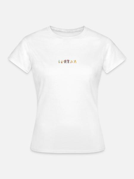 LORENA Namenskunst mit Blumen bestickt - Frauen T-Shirt - Weiß