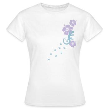 Gecko, Fußabdrücke, Hibiskusblüte, Aloha, Surfen - Frauen T-Shirt - Weiß - Vorne - AI Model Female 172 dark (172cm)