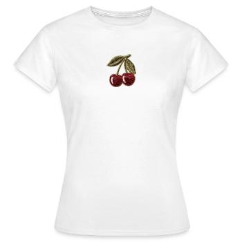 Kirschen Stickoptik Patch Design - Frauen T-Shirt - Weiß - Vorne - AI Model Female 172 dark (172cm)