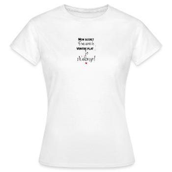 Mon secret ventre plat Expression Marrante Femme - T-shirt Femme - blanc - Devant - AI Model Female 172 dark (172cm)